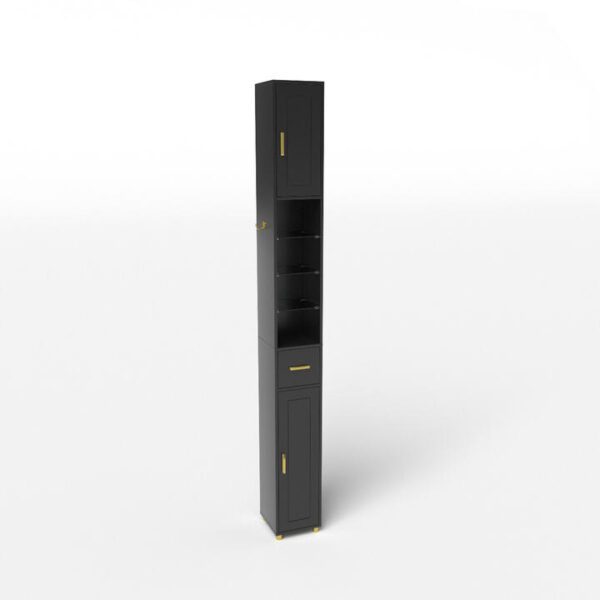 Costway181 cm Tall Bathroom Cabinet with 3 Doors and Adjustable Shelves-Black