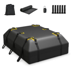 Costway595 L Car Roof Bag with Door Hooks and Non-slip Mat-Black