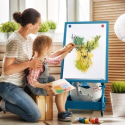 CostwayMultifunctional Art Easel with Storage for Kids-Navy