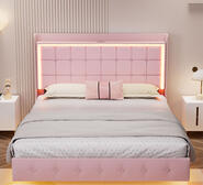Dalvik Double Led Bed Frame With Usb Ports Pink