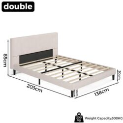 Advwin Bed Frame Mattress Base Upholstered Beige, Double