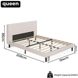 Advwin Bed Frame Mattress Base Upholstered Beige, Queen