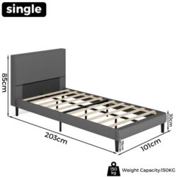 Advwin Bed Frame Mattress Base Upholstered Grey, Single