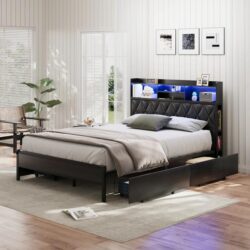 Advwin Queen Bed Frame with 4 Storage Drawers