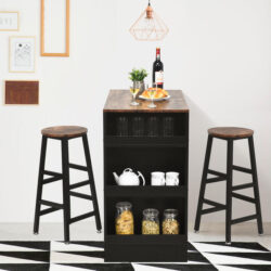 Costway3 Pieces Industrial Kitchen Dining Bar Table Set with 2 Stools-Brown