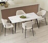 Esha 4 Seater White Rectangle Dining Table Set Black