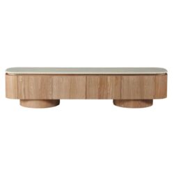 Raimon Furniture Sibley Artificial Marble Lowline TV Stand Entertainment Unit 4-Doors 200cm White Travertine