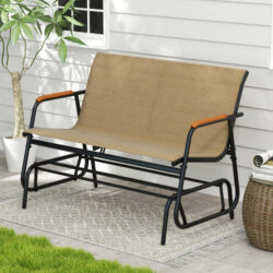 Costway2-Person Outdoor Glider Bench Patio Gliding Loveseat with Breathable Fabric Seat-Brown