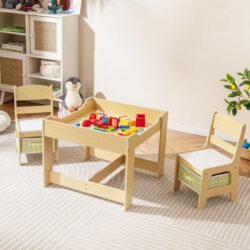 Costway3-In-1 Kids Multi Activity Table & 2 Chairs Set for Toddlers-Green