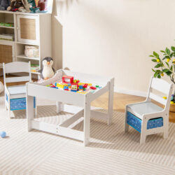 Costway3-In-1 Kids Multi Activity Table & 2 Chairs Set for Toddlers-Navy