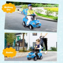 Costway3-in-1 Ride On Kids Push Car with Detachable Guardrails and Handle-Blue