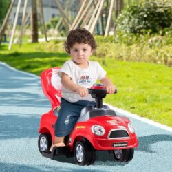 Costway3-in-1 Ride On Kids Push Car with Detachable Guardrails and Handle-Red