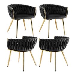 1 Set of 4 Dining Chairs Velvet Armchair Black