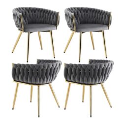 1 Set of 4 Dining Chairs Velvet Armchair Grey