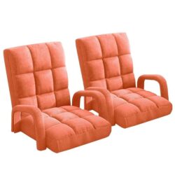2X Foldable Lounge Cushion Adjustable Floor Lazy Recliner Chair with Armrest Orange