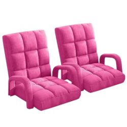 2X Foldable Lounge Cushion Adjustable Floor Lazy Recliner Chair with Armrest Pink