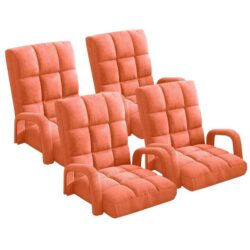 4X Foldable Lounge Cushion Adjustable Floor Lazy Recliner Chair with Armrest Orange
