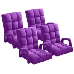4X Foldable Lounge Cushion Adjustable Floor Lazy Recliner Chair with Armrest Purple