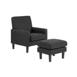 Andrew Fabric Accent Lounge Relaxing Chair with Ottoman - Black