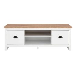 Ari Modern 2-Drawer Small TV Stand Entertainment Unit - Oak & White