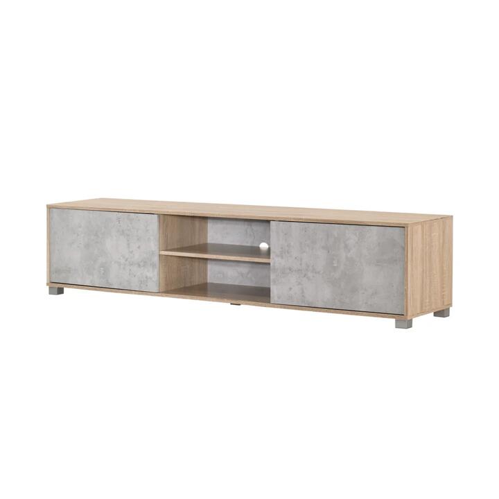 Calliope Lowline TV Stand Entertainment Unit W/ 2-Doors Storage Cabinet - Oak/Grey Calliope Lowline TV Stand Entertainment Unit W/ 2-Doors Storage Cabinet - Oak/Grey