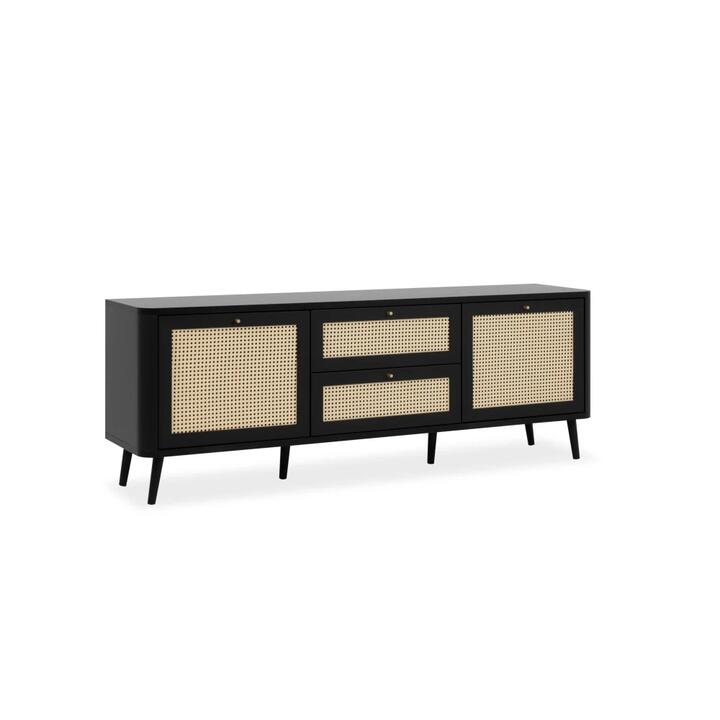 Cliff Lowline Wooden TV Stand Entertainment Unit 2-Doors 2-Drawers Black Cliff Lowline Wooden TV Stand Entertainment Unit 2-Doors 2-Drawers Black