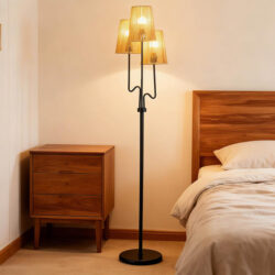 Costway3-Light Floor Lamp Farmhouse Standing Lamp with Foot Switch (Bulbs Not Included)-Black