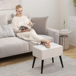 CostwayModern Upholstered Flip Top Velvet Storage Ottoman Footrest with Storage-Beige