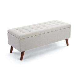 Demi Tufted Fabric Storage Ottoman Bench Foot Stool - Light Beige