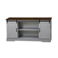 Fethi Barn Door Farmhosue TV Stand Entertainment Unit Storage Cabinet - Grey & Rosewood