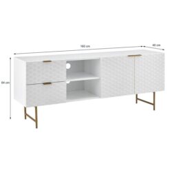 Honeycomb Lowline Entertainment Unit TV Stand Storage Cabinet 160cm - White