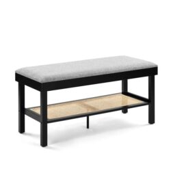 Julian Shoe Bench Seat Rack Organiser Ottoman Stool - Black/Rattan