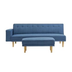 Lucia Modern 3-Seater Velvet Fabric Lounge Sofa W/ Ottoman - Storm Blue