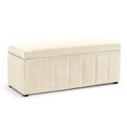 Lumine Velvet Fabric Sofa Bench Storage Ottoman Foot Rest Stool White