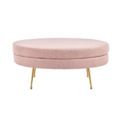 Oscar Luxurious Plush Linen Fabric Ottoman Bench Foot Stool Large - Blush