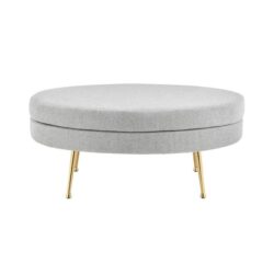 Oscar Luxurious Plush Linen Fabric Ottoman Bench Foot Stool Large - Light Grey