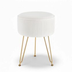Ottoman Foot Stool Vanity Velvet Round White