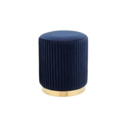 Panama Pleated Velvet Fabric Ottoman Bench Foot Stool - Navy