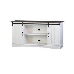 Rothan Scandinavian TV Stand Entertainment Unit 140cm W/ Sliding Door - White & Washed Grey
