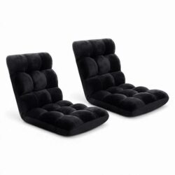 2X Lounge Sofa Bed Flannel Fabric Black