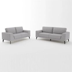3+2 Seater Sofa Light Grey Fabric Lounge Set for Living Room Couch with Solid Wooden Frame Black Legs