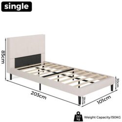 Advwin Bed Frame Mattress Base Upholstered Beige (Pre-Order), Single
