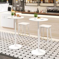Costway101-56 cm Round Bistro Cocktail Tall Coffee Table High Top Pub Table-White-1 Piece