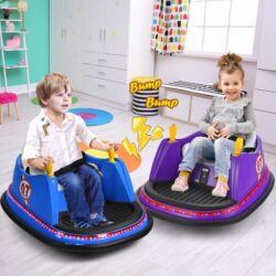 Costway12V Electric Kids Ride On Bumper Car with Flashing Lights and Slow Start Function-Navy