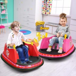 Costway12V Electric Kids Ride On Bumper Car with Flashing Lights and Slow Start Function-Pink