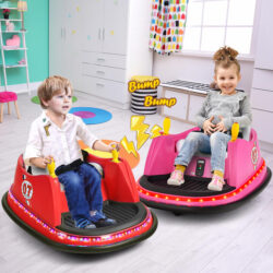 Costway12V Electric Kids Ride On Bumper Car with Flashing Lights and Slow Start Function-Red
