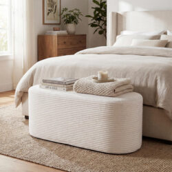 CostwayUpholstered Ottoman Bench with Corduroy Fabric and High-Density Sponge-Beige