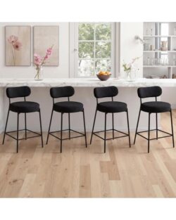 Advwin Bar Stools Set 2 Boucle Kitchen Counter Black (Pre-Order)