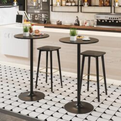 Costway101-56 cm Round Bistro Cocktail Tall Coffee Table High Top Pub Table-Black-2 Pieces