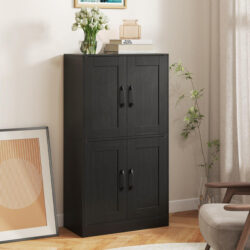 Costway110 cm Bathroom Cabinet with Doors and Adjustable Shelves for Living Room-Black